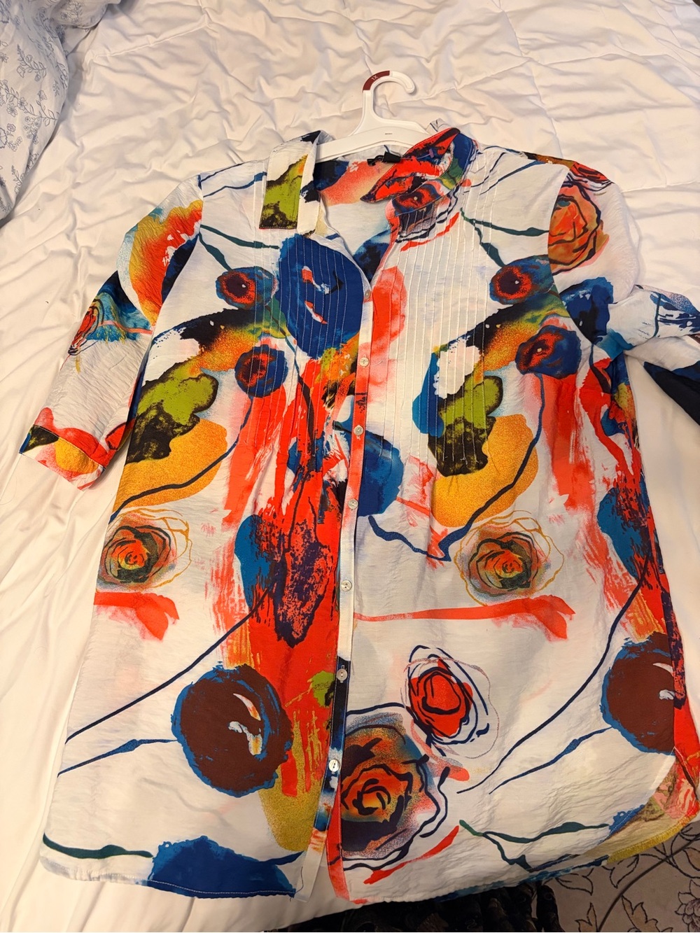 Women’s Abstract Floral Button-Down Shirt - Multicolor